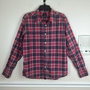 Tuckernuck Slim Fit Button Down Shirt, Size Large, Red, Black, Blue Green Plaid